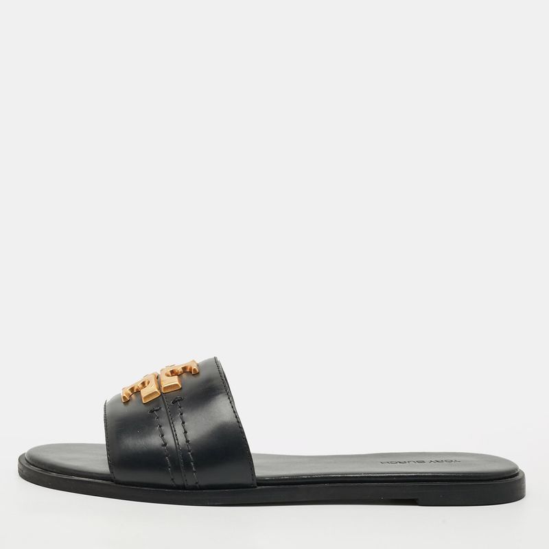 Tory Burch Everly Size 38 Black Leather Flat Sandals